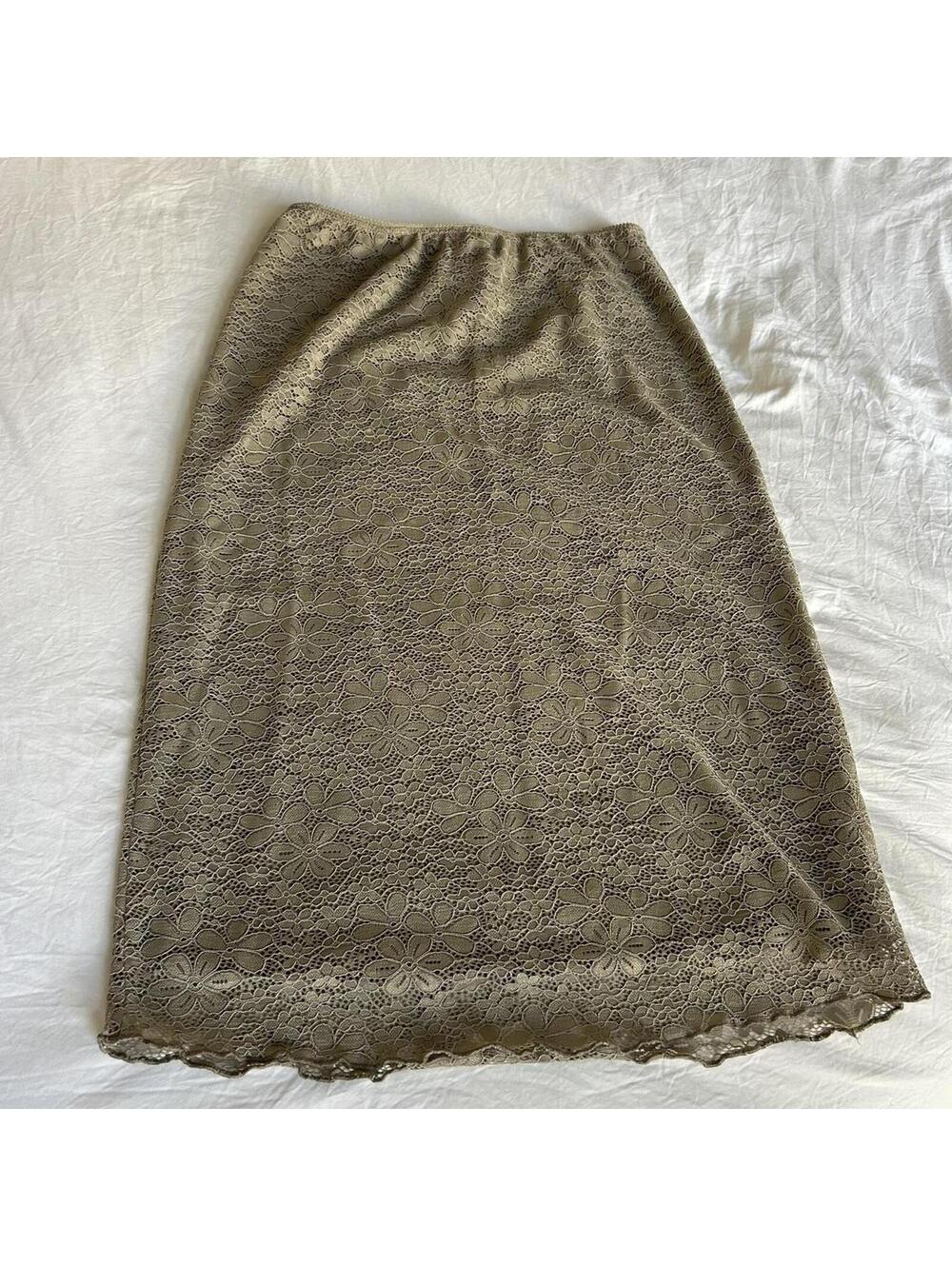 RSQ khaki lace midi skirt